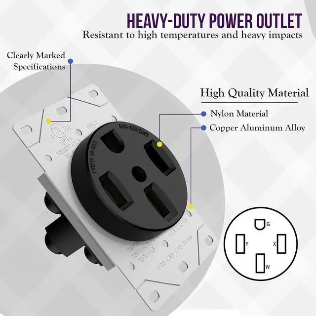 Alt view image 6 of 7 - ENERLITES 66500-BK, 50 Amp 125/250V Range Receptacle Outlet, for RVElectric VehicleOven Stove, 3-Pole, 4 Wire (10, 8, 6, 4 AWG Copper Only), NEMA 14-50R, Black