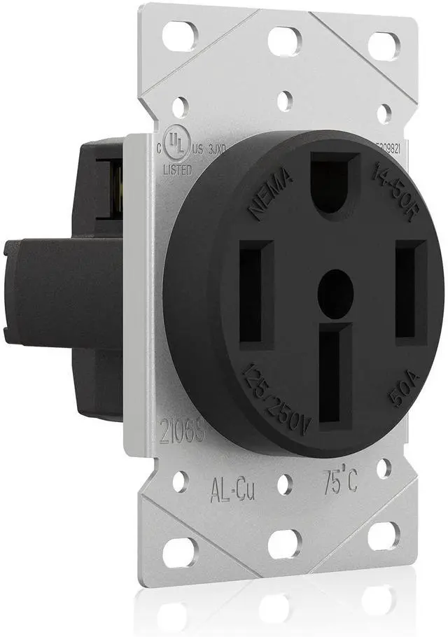 Main image of ELEGRP 50 Amps 125/250V Range Oven Stove Receptacle, Flush Mounting Power Outlet, NEMA 14-50R, Straight Blade Heavy Duty Range Receptacle, Grounding, 3 Pole 4 Wire, UL Listed, 1 Pack