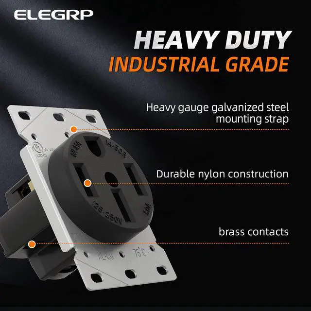 Alt view image 2 of 6 - ELEGRP 50 Amps 125/250V Range Oven Stove Receptacle, Flush Mounting Power Outlet, NEMA 14-50R, Straight Blade Heavy Duty Range Receptacle, Grounding, 3 Pole 4 Wire, UL Listed, 1 Pack