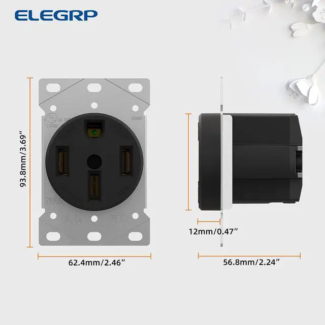 Alt view image 5 of 6 - ELEGRP 50 Amps 125/250V Range Oven Stove Receptacle, Flush Mounting Power Outlet, NEMA 14-50R, Straight Blade Heavy Duty Range Receptacle, Grounding, 3 Pole 4 Wire, UL Listed, 1 Pack