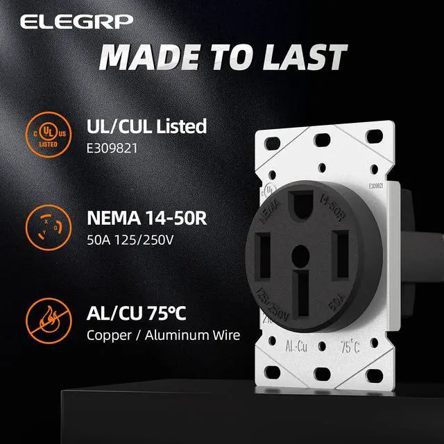Alt view image 3 of 6 - ELEGRP 50 Amps 125/250V Range Oven Stove Receptacle, Flush Mounting Power Outlet, NEMA 14-50R, Straight Blade Heavy Duty Range Receptacle, Grounding, 3 Pole 4 Wire, UL Listed, 1 Pack