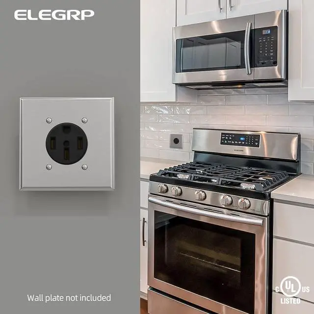 Alt view image 6 of 6 - ELEGRP 50 Amps 125/250V Range Oven Stove Receptacle, Flush Mounting Power Outlet, NEMA 14-50R, Straight Blade Heavy Duty Range Receptacle, Grounding, 3 Pole 4 Wire, UL Listed, 1 Pack