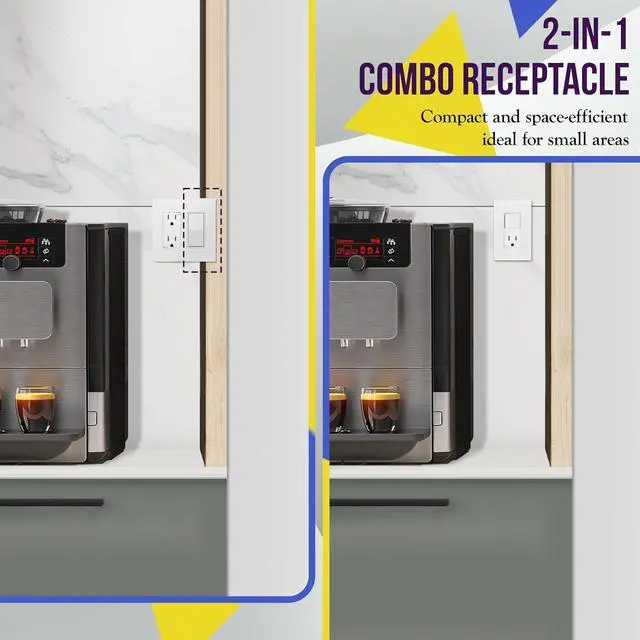 Alt view image 5 of 7 - ENERLITES Switch and Outlet Combo, Combination Decorator Paddle Switch 15A/120VAC with Tamper-Resistant Receptacle Outlet 15A/125VAC, Residential/Commercial Grade, UL Listed, 68625-TR-W, White