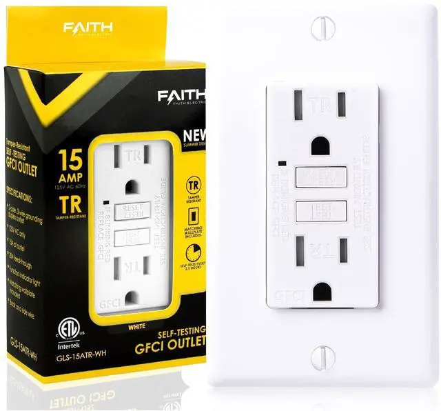 Main image of Faith 15 Amp GFCI Outlet, ETL Listed, Tamper-Resistant GFI Electrical Outlet, Self-Test Ground Fault Circuit Interrupter with Wall Plate, White