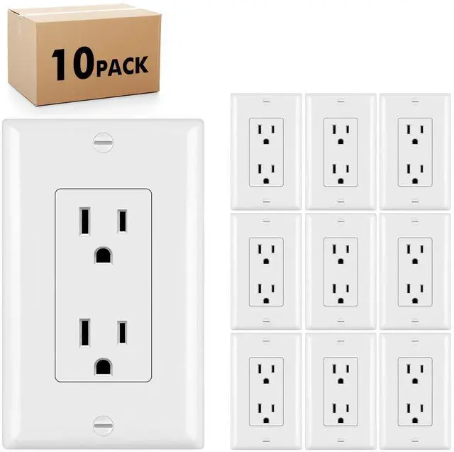 Main image of Micmi Decorator Receptacle Outlet, Standard Decorative Wall Outlet, 15 Amp, 125 Volt, Non-Tamper Resistant, Grounding UL Listed White (15A Outlet with wallplates 10pack)