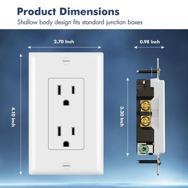 Alt view image 3 of 7 - Micmi Decorator Receptacle Outlet, Standard Decorative Wall Outlet, 15 Amp, 125 Volt, Non-Tamper Resistant, Grounding UL Listed White (15A Outlet with wallplates 10pack)