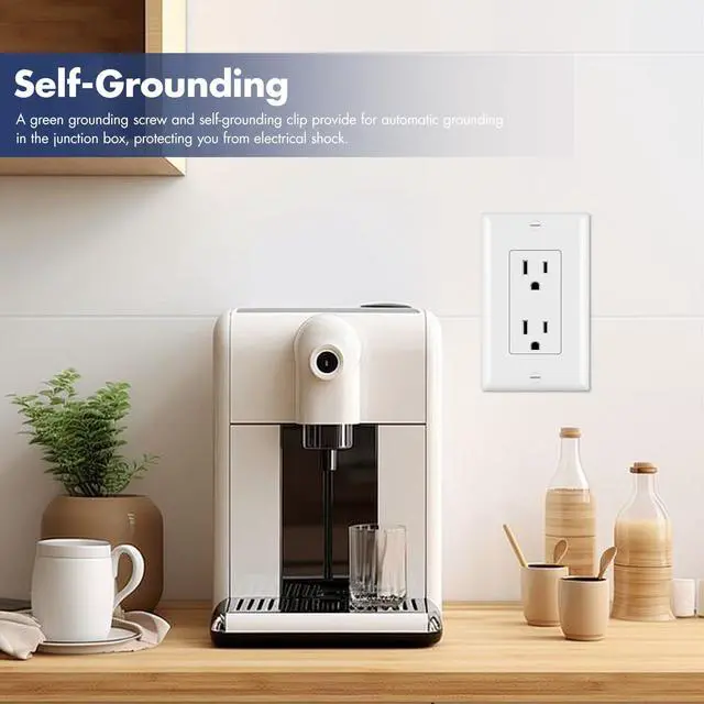 Alt view image 7 of 7 - Micmi Decorator Receptacle Outlet, Standard Decorative Wall Outlet, 15 Amp, 125 Volt, Non-Tamper Resistant, Grounding UL Listed White (15A Outlet with wallplates 10pack)