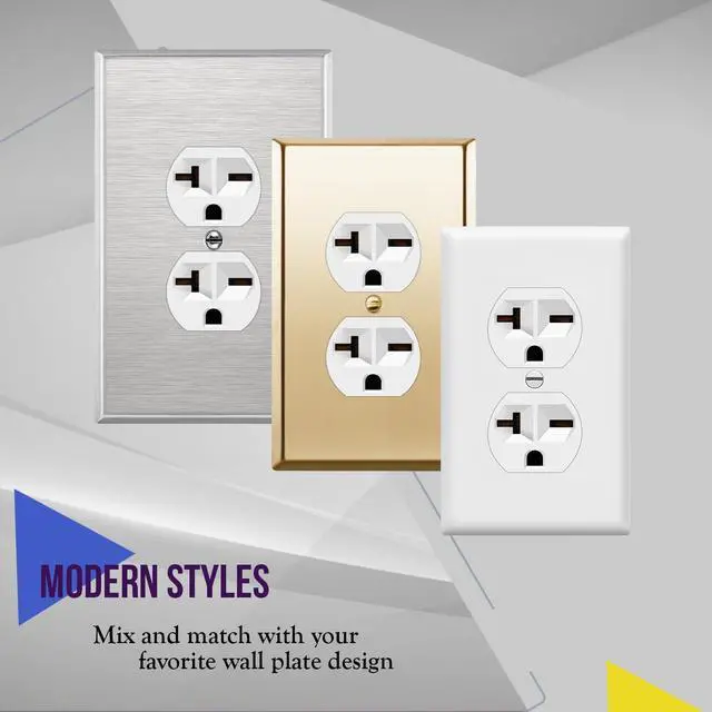 Alt view image 7 of 7 - ENERLITES Duplex Receptacle, 20 Amp Electrical Wall Outlet, Industrial Grade, 2-Pole, 3-Wire, 20A 250V, UL Listed, 62081-W-5PCS, White, 5 Pack