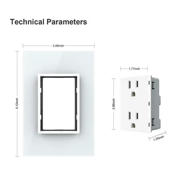 Alt view image 5 of 7 - LIVOLO White US Standard Vertical Duplex Receptacle Electrical Outlets with Tempered Glass Panel(15A),AC 110~220V,Not GFCI Outlet