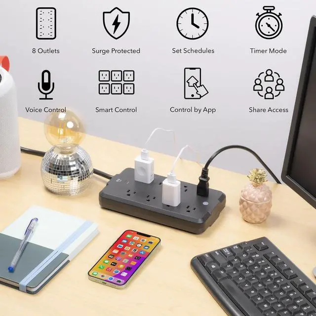 Alt view image 2 of 7 - Geeni Surge Ultra Smart 6-Outlet Surge Protector  WiFi Smart Power Strip with 3 USB Ports, Voice Control, Energy Monitoring, 900 Joules Protection, Compatible with Alexa & Google Assistant