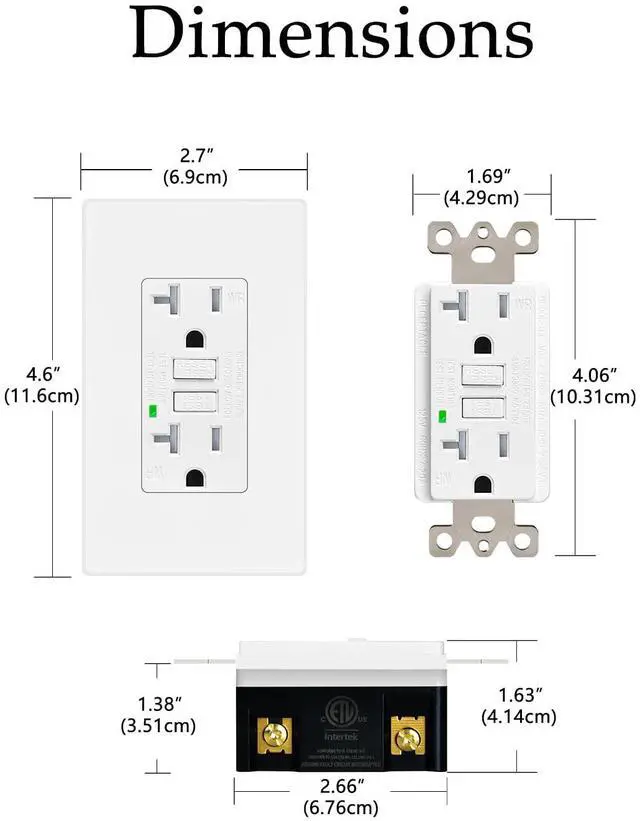 Alt view image 7 of 7 - GFCI Outlet 20Amp,Gfi Elecical Outlet 20a,Outdoor GFCI Receptacles TR Tamper Resistant,GFCI 20A GFCI Outlets Weather Resistant WR,SuperInk Decor Wall Plates Included, ETL Listed, White,4 PK