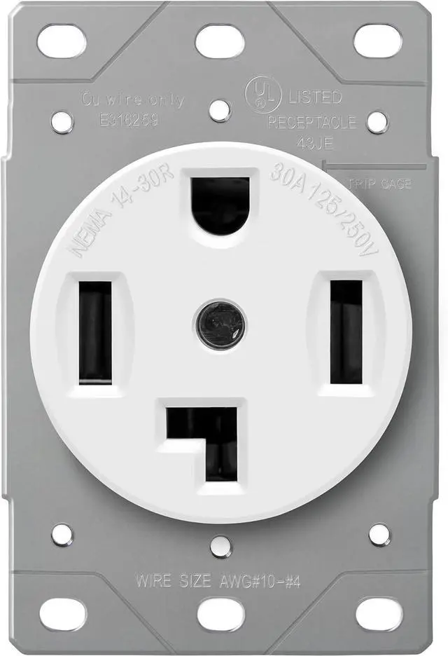 Main image of ENERLITES 30 Amp Electrical Dryer Outlet | NEMA 14-30R, Outdoor/Indoor, Flush Mount Receptacle, 3-Pole, 4 Wire, (10,8,6,4) AWG, Industrial Grade, 125/250V, 66300-W | White, 30A White (Pack of 1)