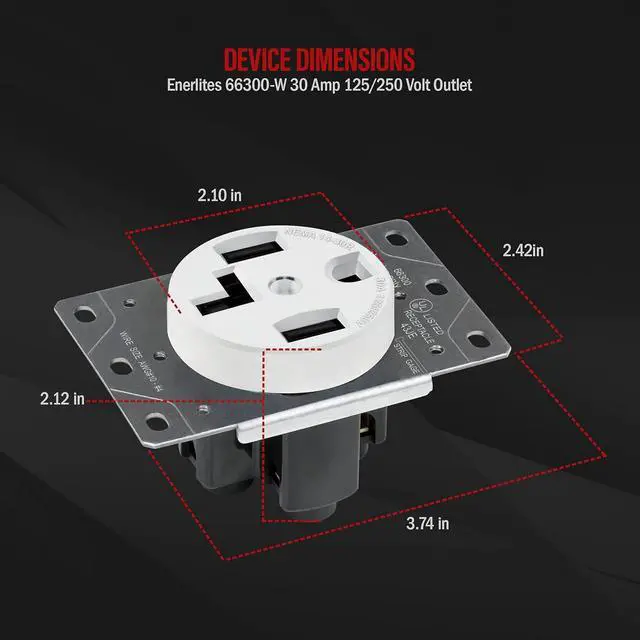 Alt view image 3 of 7 - ENERLITES 30 Amp Electrical Dryer Outlet | NEMA 14-30R, Outdoor/Indoor, Flush Mount Receptacle, 3-Pole, 4 Wire, (10,8,6,4) AWG, Industrial Grade, 125/250V, 66300-W | White, 30A White (Pack of 1)