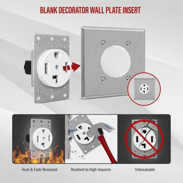 Alt view image 5 of 7 - ENERLITES 30 Amp Electrical Dryer Outlet | NEMA 14-30R, Outdoor/Indoor, Flush Mount Receptacle, 3-Pole, 4 Wire, (10,8,6,4) AWG, Industrial Grade, 125/250V, 66300-W | White, 30A White (Pack of 1)