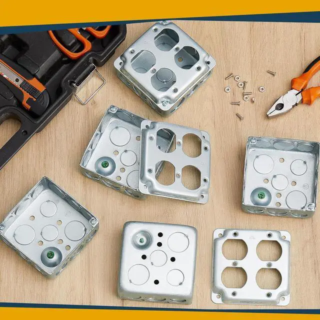 Alt view image 4 of 7 - 4 Set 4 × 4" Electrical Junction Box with Cover Electrical Metal Outlet Box, 21.0 Cu. in. Capacity Receptacle Exposed Work Cover, 1-1/2'' Deep(Double Duplex)