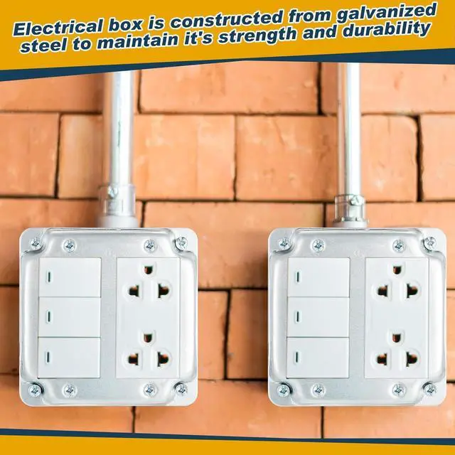 Alt view image 5 of 7 - 4 Set 4 × 4" Electrical Junction Box with Cover Electrical Metal Outlet Box, 21.0 Cu. in. Capacity Receptacle Exposed Work Cover, 1-1/2'' Deep(Double Duplex)