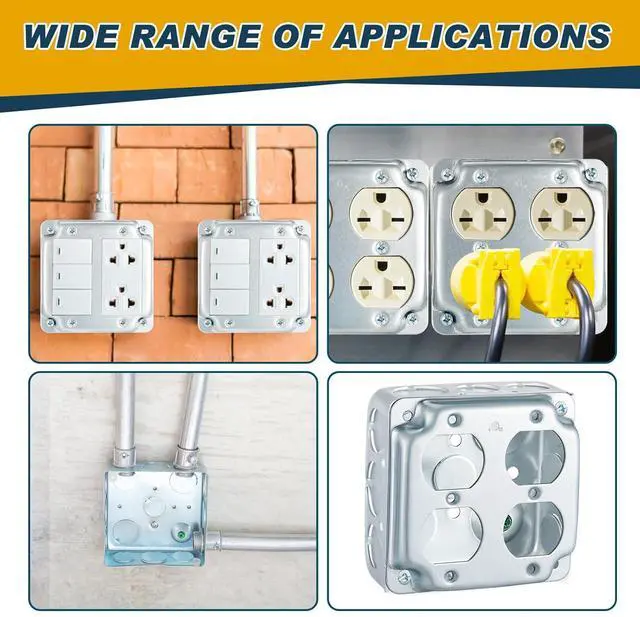 Alt view image 7 of 7 - 4 Set 4 × 4" Electrical Junction Box with Cover Electrical Metal Outlet Box, 21.0 Cu. in. Capacity Receptacle Exposed Work Cover, 1-1/2'' Deep(Double Duplex)