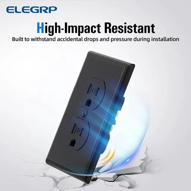 Alt view image 3 of 7 - ELEGRP Tamper-Resistant Duplex Receptacle, 15A 125V Standard Electrical Duplex Wall Outlet, 2 Pole 3 Wire, 5-15R, Self-Grounding, Residential Grade, w/Wall Plate, UL Listed (Glossy Black, 10 Pack)