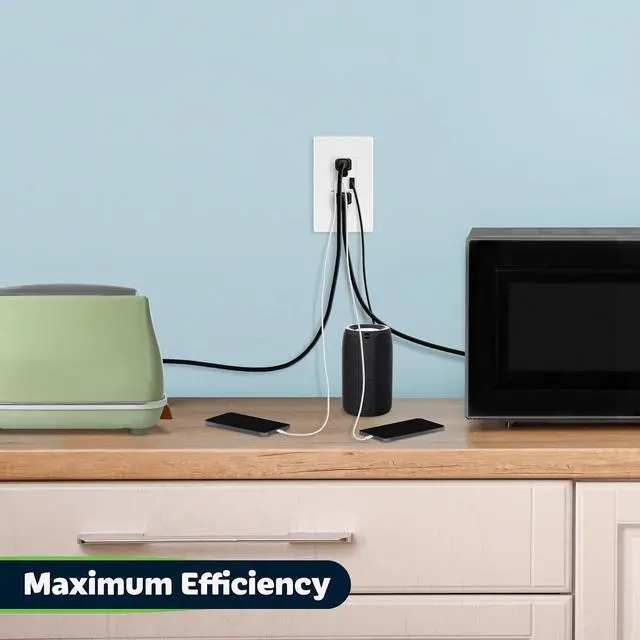 Alt view image 4 of 7 - TOPGREENER 5.0A USB Outlet with 15Amp Duplex Tamper-Resistant Receptacles, USB Type-A, 2 USB Type-C, USB Outlets Receptacles, TU2155AC2-WSID, White, Screwless Wall Plate Included