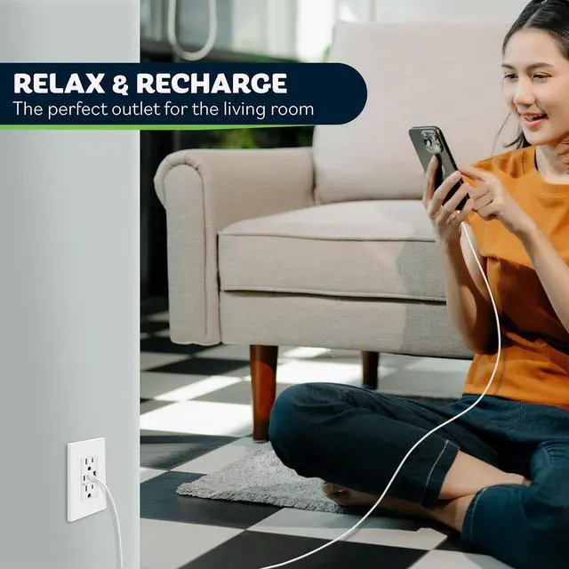 Alt view image 5 of 7 - TOPGREENER 5.0A USB Outlet with 15Amp Duplex Tamper-Resistant Receptacles, USB Type-A, 2 USB Type-C, USB Outlets Receptacles, TU2155AC2-WSID, White, Screwless Wall Plate Included