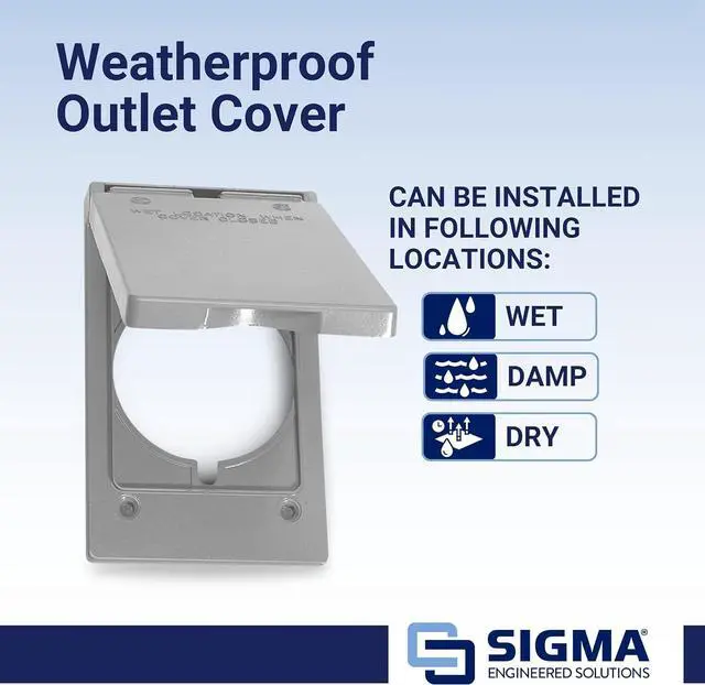 Alt view image 2 of 6 - Sigma Electric, Gray Sigma Engineered Solutions 14244 1-Gang Vertical Round Receptacle Weatherproof Cover, Size