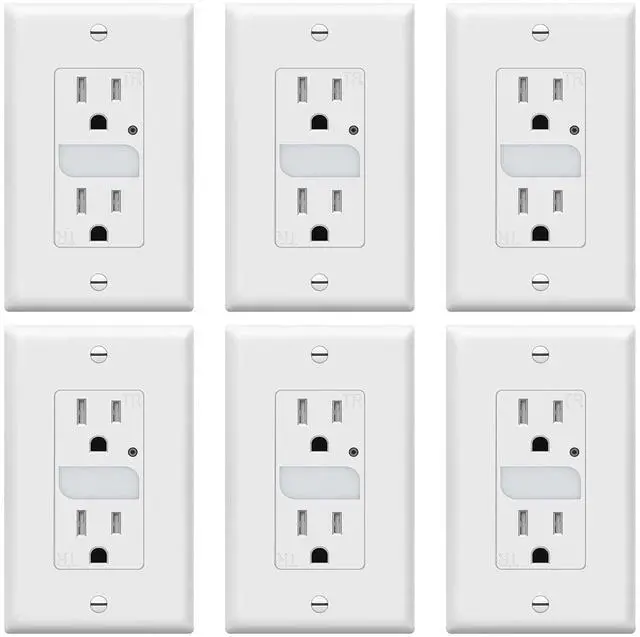 Main image of TOPGREENER LED Guide Light Receptacle with Automatic Daylight Sensor, Night Light Decorator Wall Outlet, Wall Plates Included, 15A Tamper-Resistant Receptacle, Warm White LED, TGL215TR-W-6PCS, White