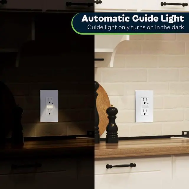 Alt view image 2 of 7 - TOPGREENER LED Guide Light Receptacle with Automatic Daylight Sensor, Night Light Decorator Wall Outlet, Wall Plates Included, 15A Tamper-Resistant Receptacle, Warm White LED, TGL215TR-W-6PCS, White
