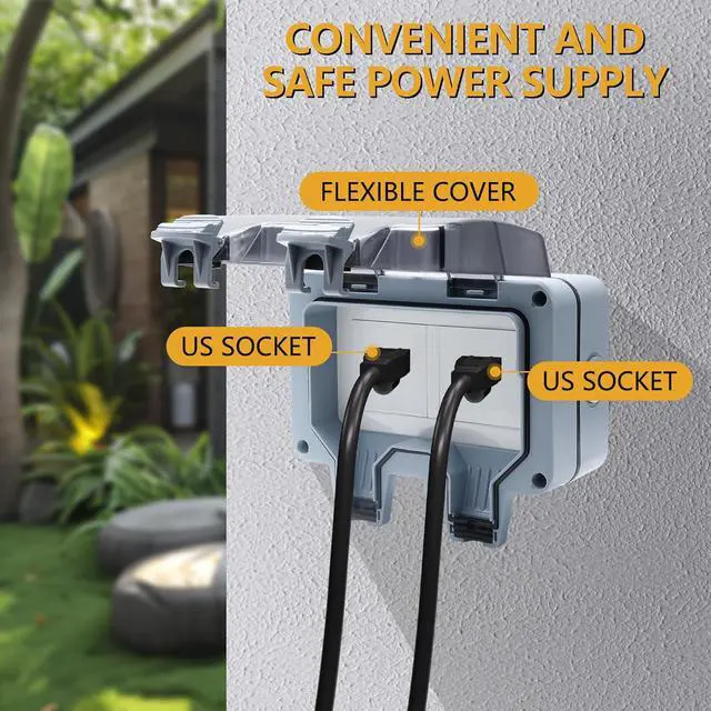 Alt view image 2 of 7 - STARELO 15Amp 2Gang Outdoor Socket Waterproof Socket, Wall Power Socket, IP66 125V 2group Switch Socket Cover, Outdoor Weatherproof Wall Plug Socket Box (2 Gang Switched Socket)