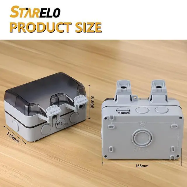 Alt view image 3 of 7 - STARELO 15Amp 2Gang Outdoor Socket Waterproof Socket, Wall Power Socket, IP66 125V 2group Switch Socket Cover, Outdoor Weatherproof Wall Plug Socket Box (2 Gang Switched Socket)