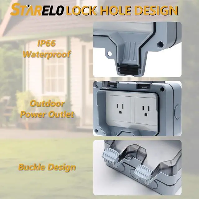 Alt view image 4 of 7 - STARELO 15Amp 2Gang Outdoor Socket Waterproof Socket, Wall Power Socket, IP66 125V 2group Switch Socket Cover, Outdoor Weatherproof Wall Plug Socket Box (2 Gang Switched Socket)