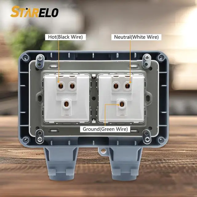 Alt view image 5 of 7 - STARELO 15Amp 2Gang Outdoor Socket Waterproof Socket, Wall Power Socket, IP66 125V 2group Switch Socket Cover, Outdoor Weatherproof Wall Plug Socket Box (2 Gang Switched Socket)