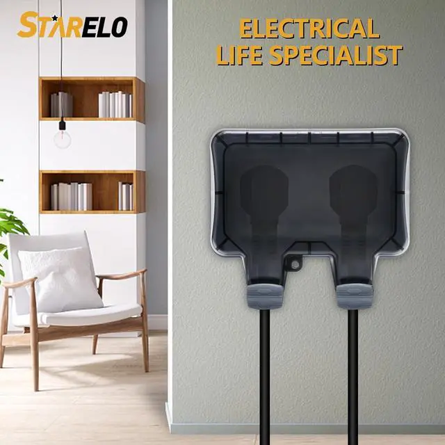Alt view image 7 of 7 - STARELO 15Amp 2Gang Outdoor Socket Waterproof Socket, Wall Power Socket, IP66 125V 2group Switch Socket Cover, Outdoor Weatherproof Wall Plug Socket Box (2 Gang Switched Socket)