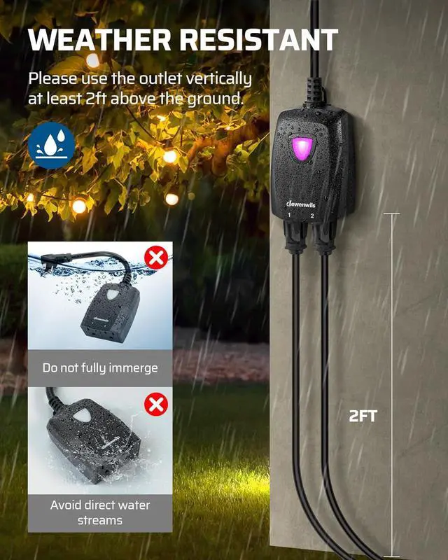 Alt view image 3 of 7 - DEWENWILS Outdoor Wireless Remote Outlet, 2-in-1 Individual Control Sockets, 2 Independent Control Sockets Weatherproof Remote Control Switch, 15A Heavy Duty with 2 Remote for Lights, FCC Listed