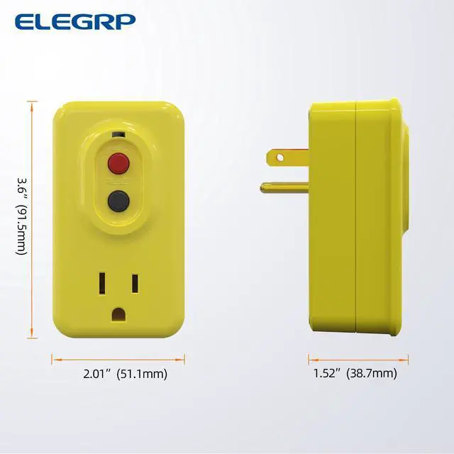 Alt view image 7 of 7 - ELEGRP Single Outlet GFCI Adapter, 15 AMP Grounded 3-Prong GFCI Adapter, for Indoor Use with Automatic Reset, UL Listed, Yellow, 1 Pack