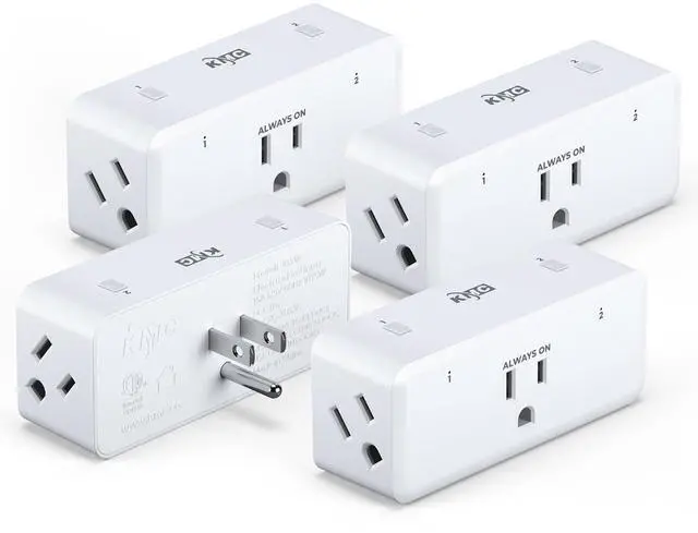 Main image of KMC Smart Plug 4-Pack, Side 3-Outlet Extender, Compatible with Google & Alexa, No Hub Required, WiFi Plugs