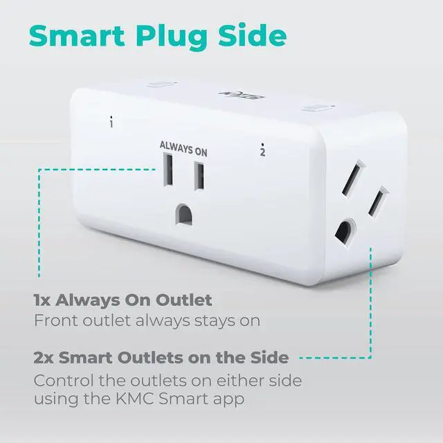 Alt view image 2 of 7 - KMC Smart Plug 4-Pack, Side 3-Outlet Extender, Compatible with Google & Alexa, No Hub Required, WiFi Plugs
