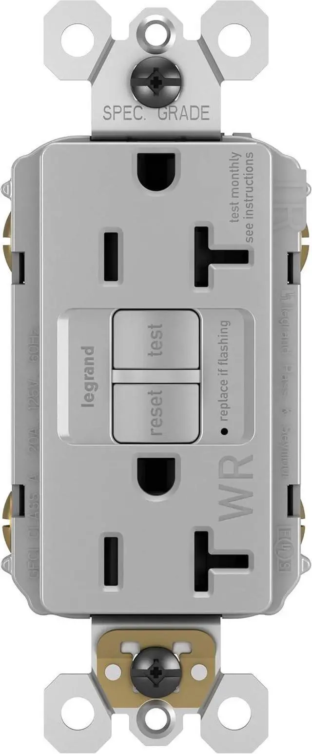 Main image of Legrand radiant 2097TRWRGRY 20 Amp Outdoor GFCI Self Test Tamper Resistant Weather Resistant Decorator Duplex Outlet, Gray (1 Count)