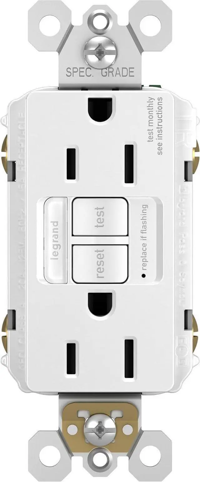 Main image of Legrand Radiant 1597NTLTRWCCD4 15 Amp Night Light GFCI Self Test Tamper-Resistant Decorator Duplex Outlet with Cool Touch LED, White (1 Count)