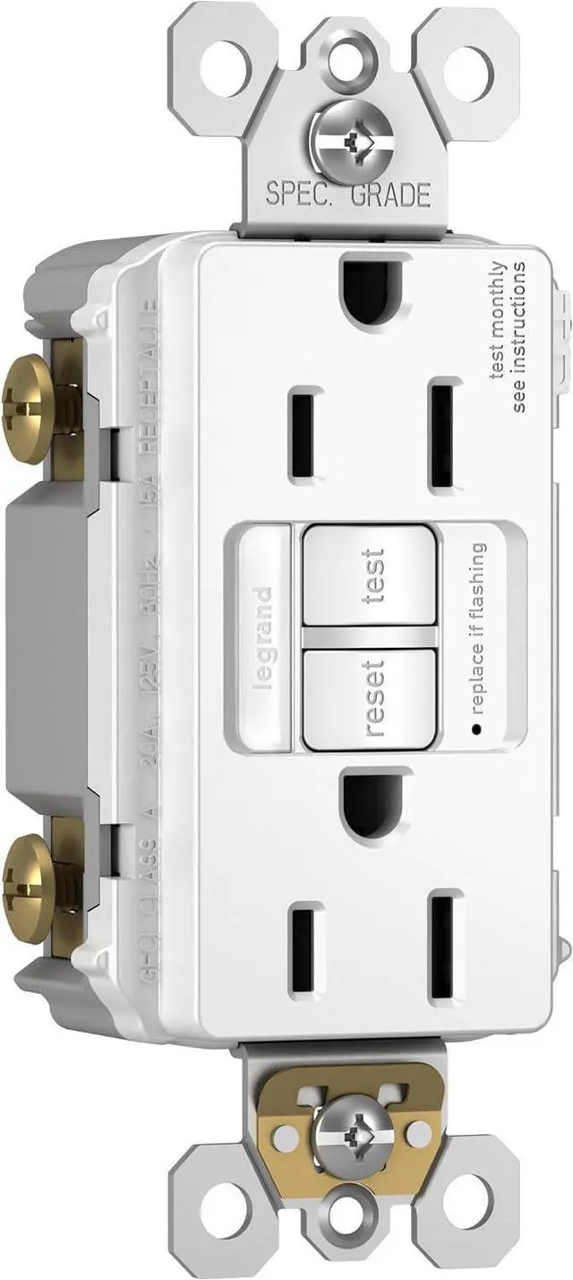 Alt view image 2 of 7 - Legrand Radiant 1597NTLTRWCCD4 15 Amp Night Light GFCI Self Test Tamper-Resistant Decorator Duplex Outlet with Cool Touch LED, White (1 Count)