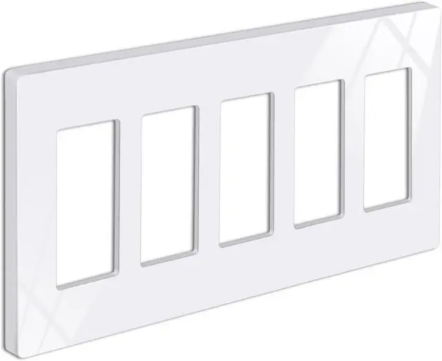 Main image of BESTTEN 5-Gang Screwless Wall Plate, Decorator Outlet Cover, Decorative Switch Plate, USWP6 Gloss Snow White Series, Decor Face Plate, H4.69 x W10.18, ETL Listed