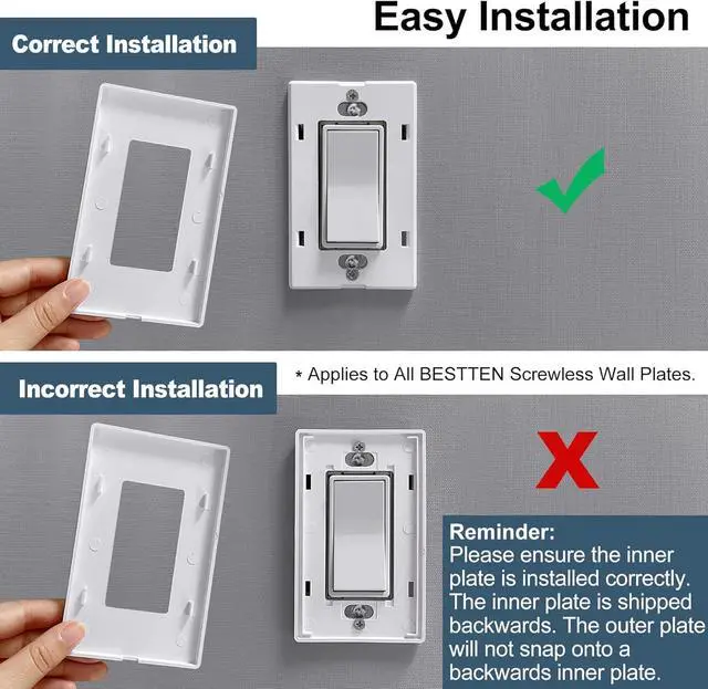 Alt view image 3 of 7 - BESTTEN 5-Gang Screwless Wall Plate, Decorator Outlet Cover, Decorative Switch Plate, USWP6 Gloss Snow White Series, Decor Face Plate, H4.69 x W10.18, ETL Listed