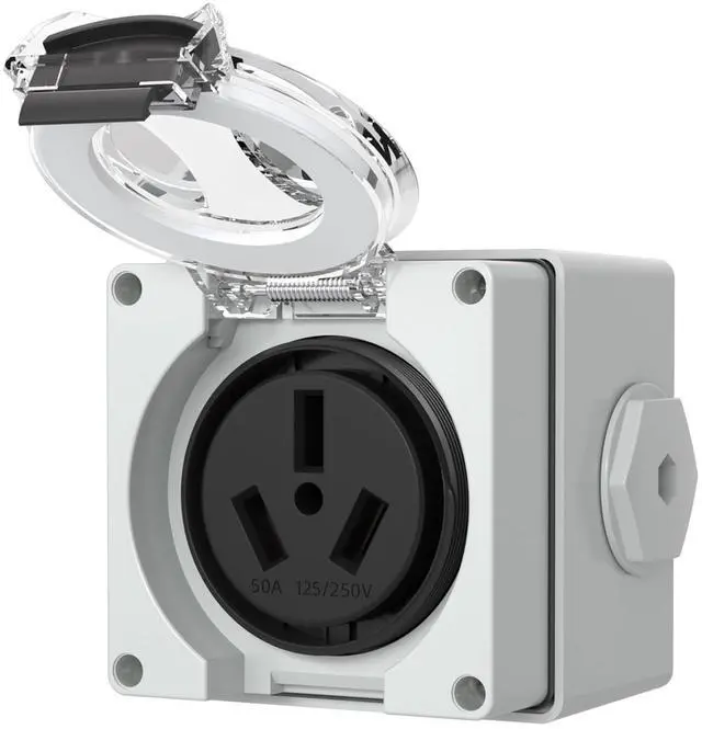 Main image of STARELO 50Amp Power Outlet Box,NEMA 10-50R Receptacle 125/250Volt,Outdoor dustproof and Weatherproof.No Grounding, Outlet for RV,EV,Heavy Duty Industrial Grade Power Receptacle.ETL Listed.