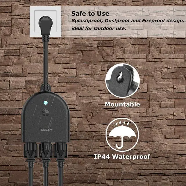 Alt view image 2 of 7 - Outdoor Smart Plug Waterproof, TESSAN WiFi Smart Outlet Switch with 3 Individual Sockets Work with Alexa Echo Google Home, Remote Control Timer by Smartphone