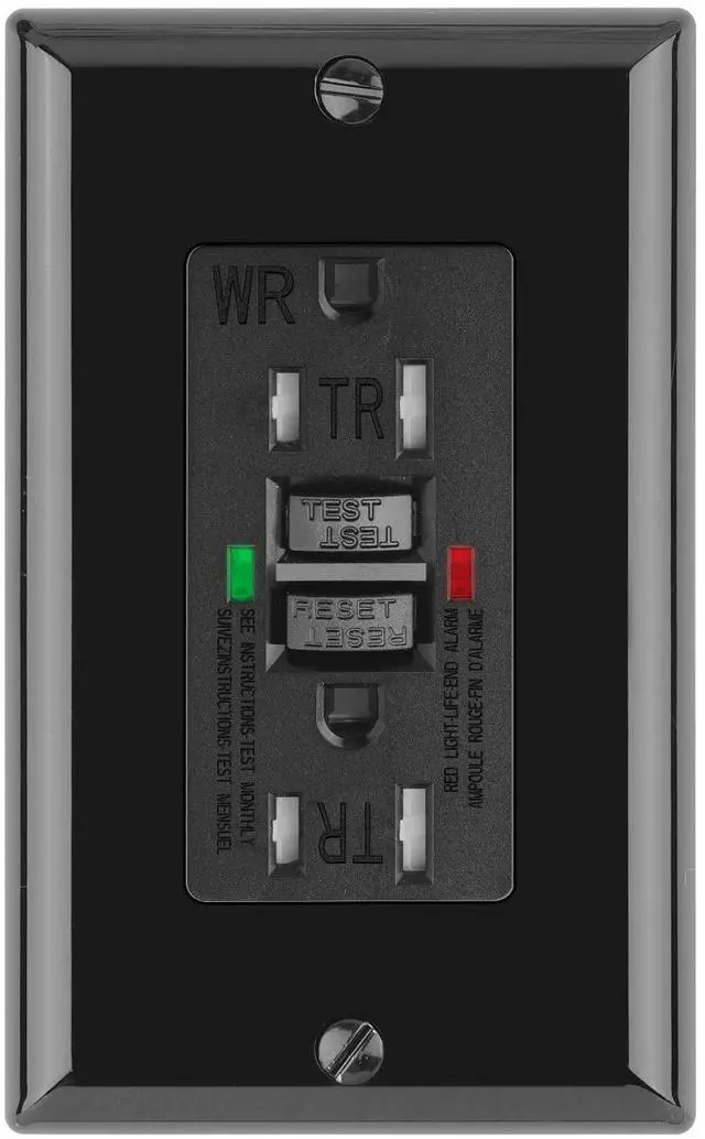 Main image of GFCI Outlet 15 Amp, UL Listed, Self-Test GFI Receptacles, TamperResistant, Weather Resistant, LED Indicator, with Decor Wall Plates and Screws, Indoor or Outdoor Use, Black