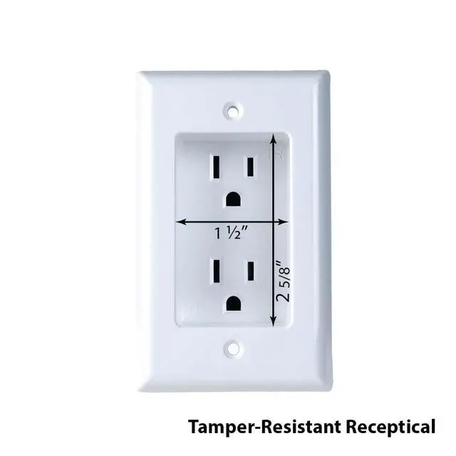 Alt view image 3 of 7 - Construct Pro Single Gang Recessed Dual Power Tamper-Resistant Outlet (White)