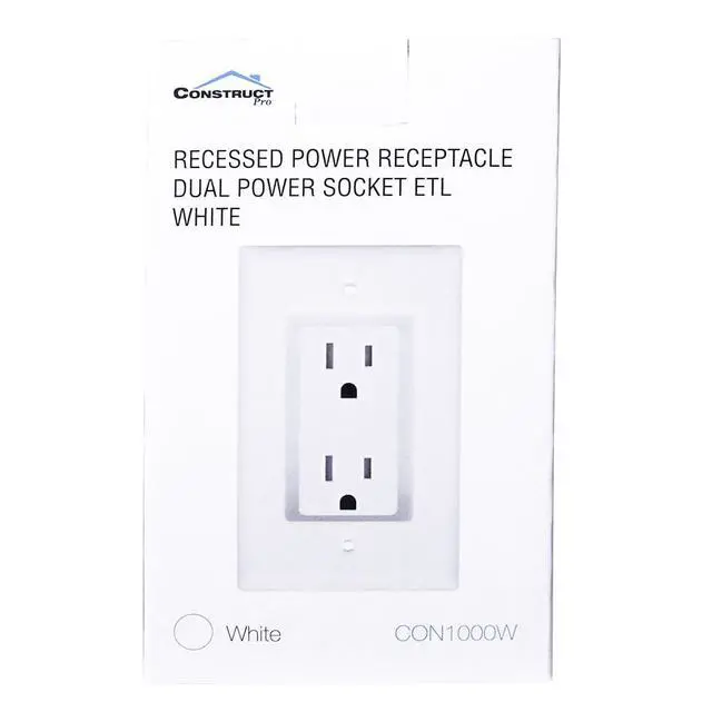 Alt view image 5 of 7 - Construct Pro Single Gang Recessed Dual Power Tamper-Resistant Outlet (White)