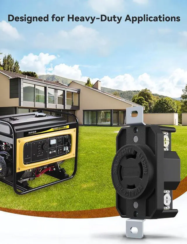 Alt view image 6 of 7 - AIDA NEMA L14-20R Flush Mounting Locking Receptacle, Twist-Lock Generator Outlet, 20 Amp, 125/250 Volt, 3-Pole, 4-Wire Grounding, Heavy Duty Turnlock Socket, Industrial Grade, UL Listed