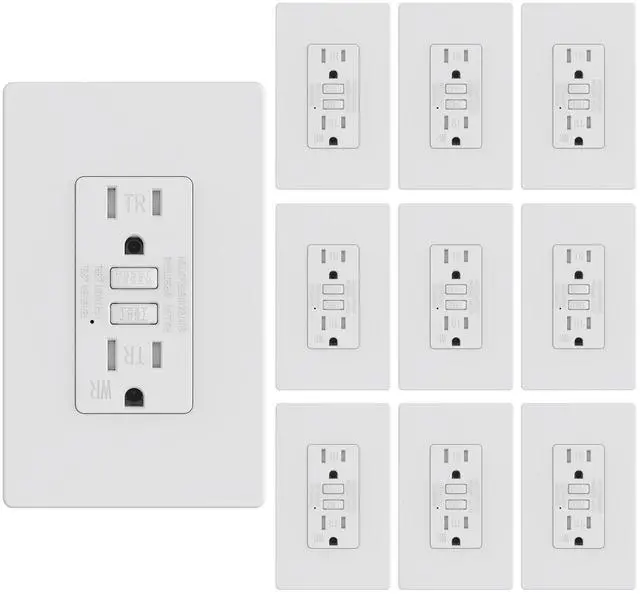 Main image of WEBANG GFCI Outlets, Tamper-Resistant and Weather-Resistant, GFCI Receptacle with LED Indicator, Screwless Wall Plates with Thinner Design, 15 Amp/125 Volt, ETL Listed, Matte White, 10 Pack