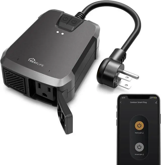 Main image of TREATLIFE Outdoor Smart Plug with 2 Individual Control Outlets, IP64 Weather Resistance, Smart Home Outlet Timer Compatible with Alexa, Google Home and SmartThings, 2.4GHz WiFi Only, No Hub Required