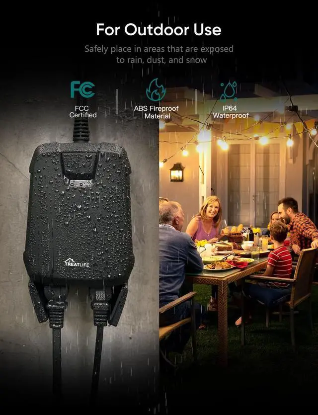 Alt view image 6 of 7 - TREATLIFE Outdoor Smart Plug with 2 Individual Control Outlets, IP64 Weather Resistance, Smart Home Outlet Timer Compatible with Alexa, Google Home and SmartThings, 2.4GHz WiFi Only, No Hub Required